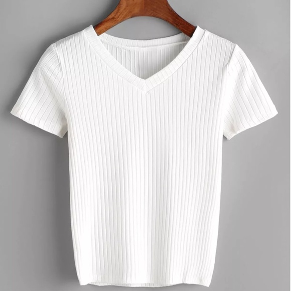 white ribbed top short sleeve